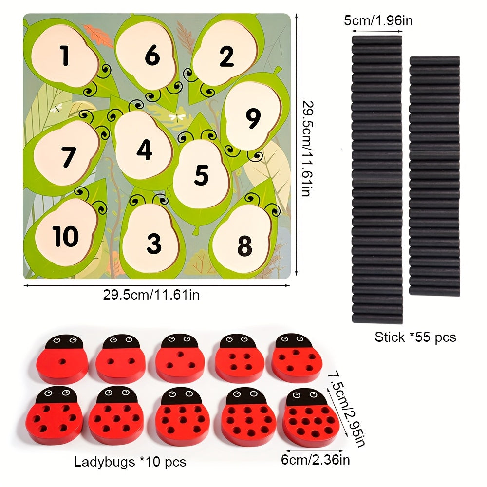 Ladybug Wooden Stacking Game Counting Math Toy Colorful Educational Toy