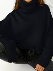  Casual Sweater Women's Plus Solid Long Sleeve Turtle Neck