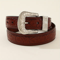 Vintage Engraved Buckle Belt Embossed PU Leather Belt For Women