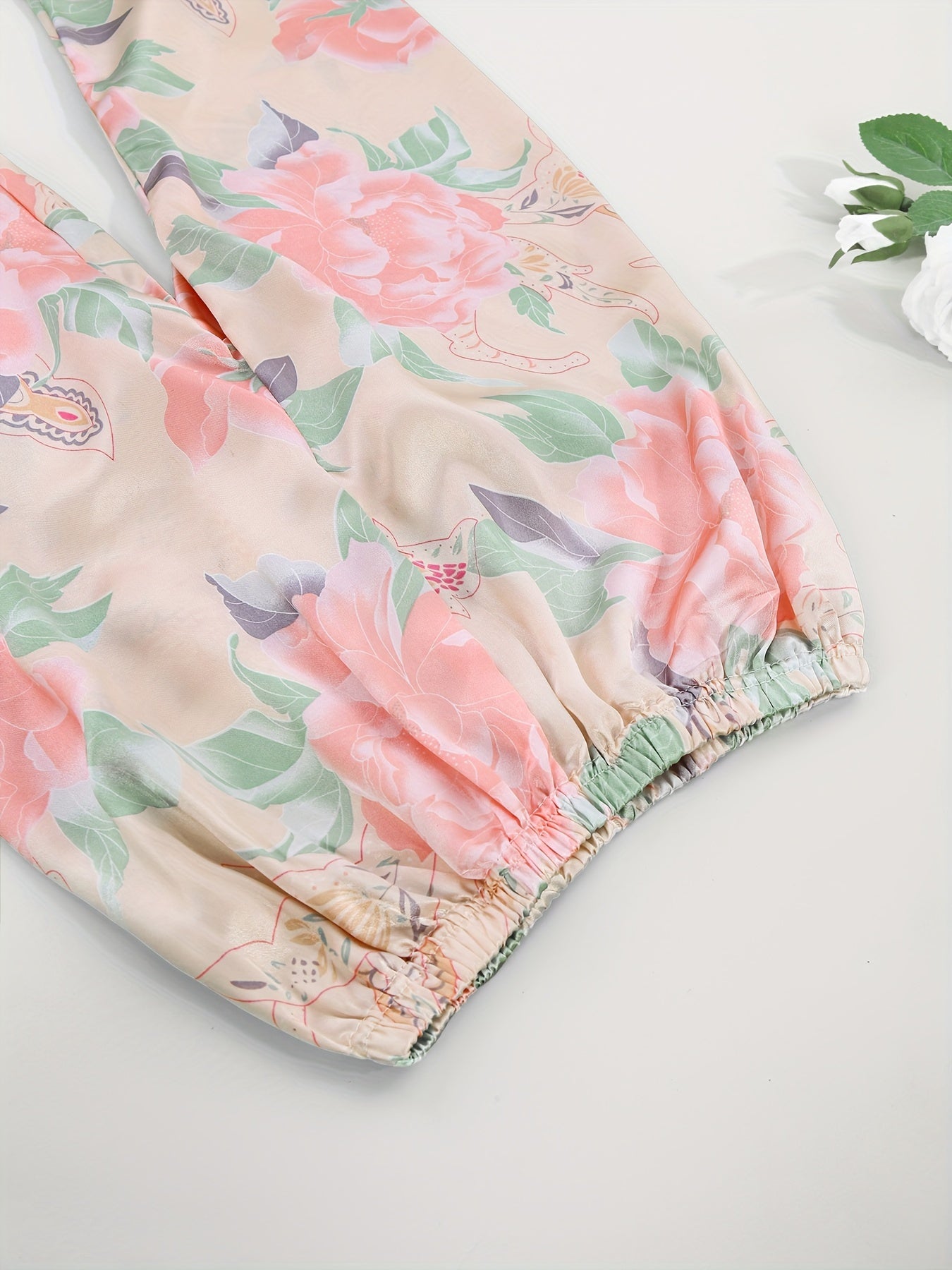 Floral Print Lounge Set Long Sleeve Top & Pants Women's Loungewear