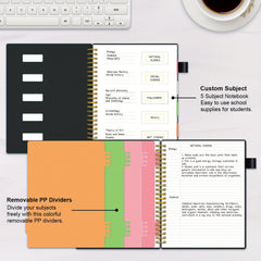 1pc 5-Subject College Ruled Spiral Notebook, 200 Pages, 4 Dividers, Tabs