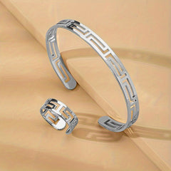 18K Plated Jewelry Set: Cuff Bangle Bracelet & Finger Ring Mother's Gift