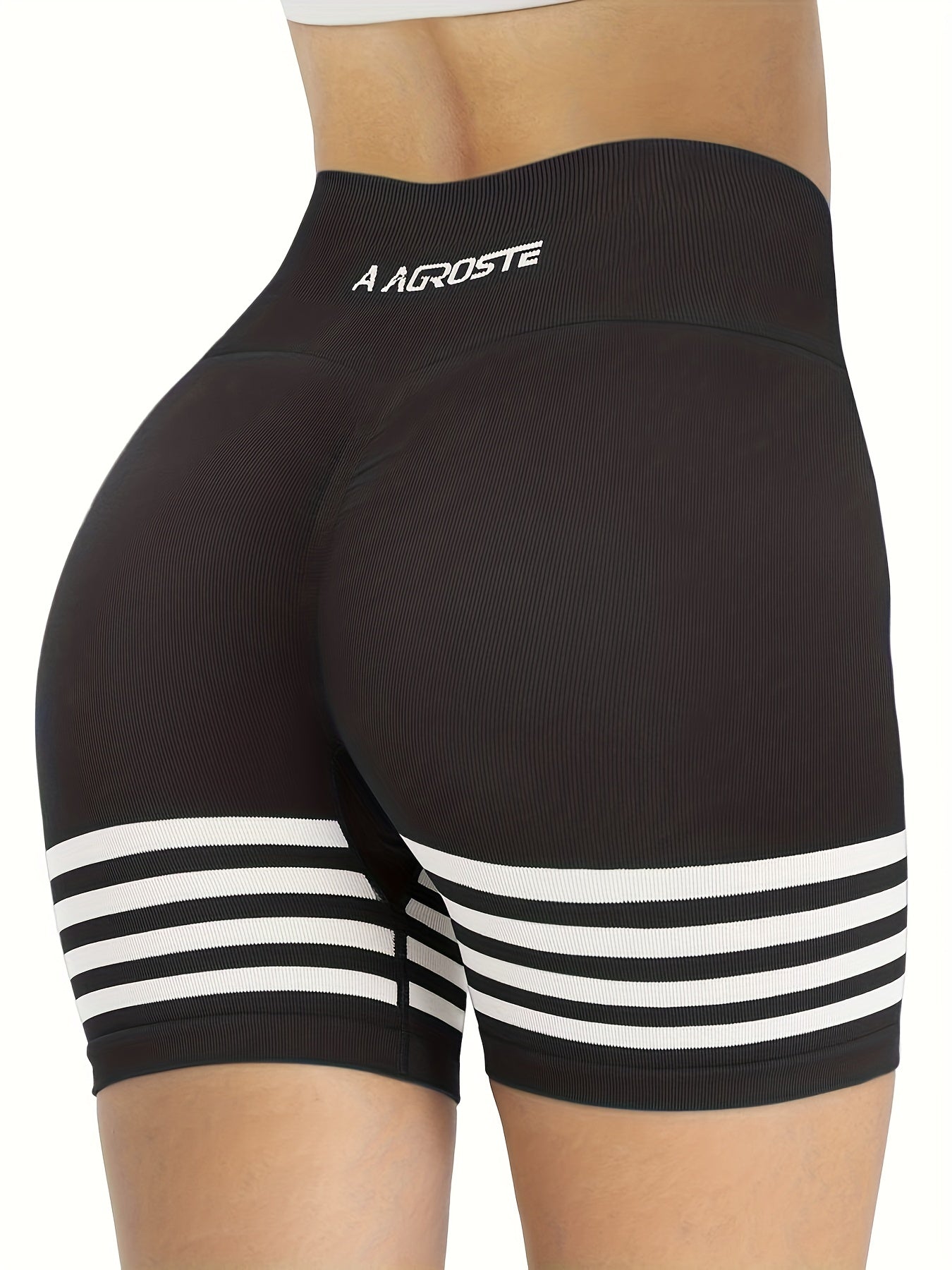 Stripe Workout Shorts High Waist Yoga Biker Shorts
