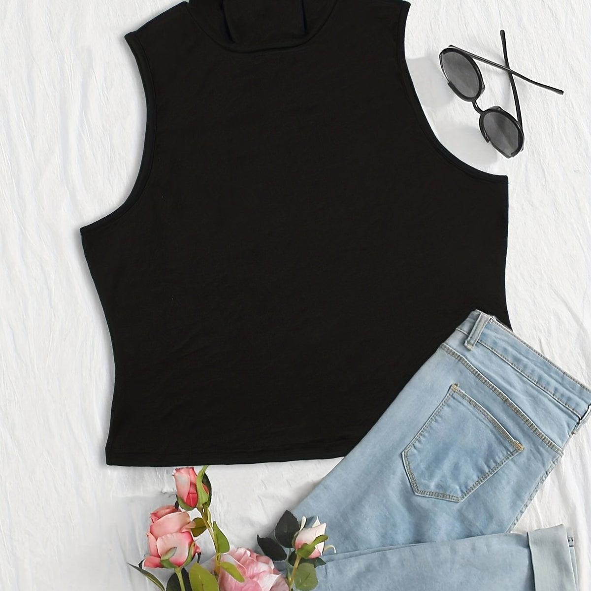  Solid High Neck Tank Top