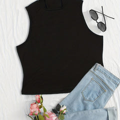  Solid High Neck Tank Top