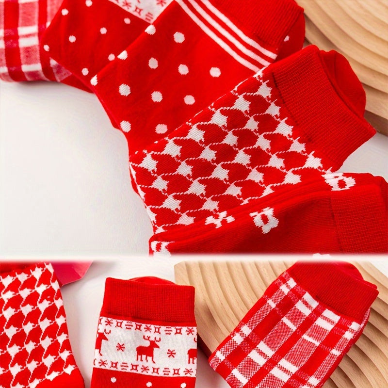 5 Pairs Christmas Print Socks Women's Stockings & Hosiery