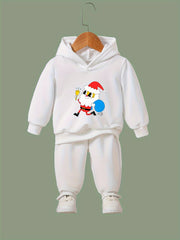 Santa Print 2pcs Girls Hoodies Jogger Pants Set For Sports Spring Fall