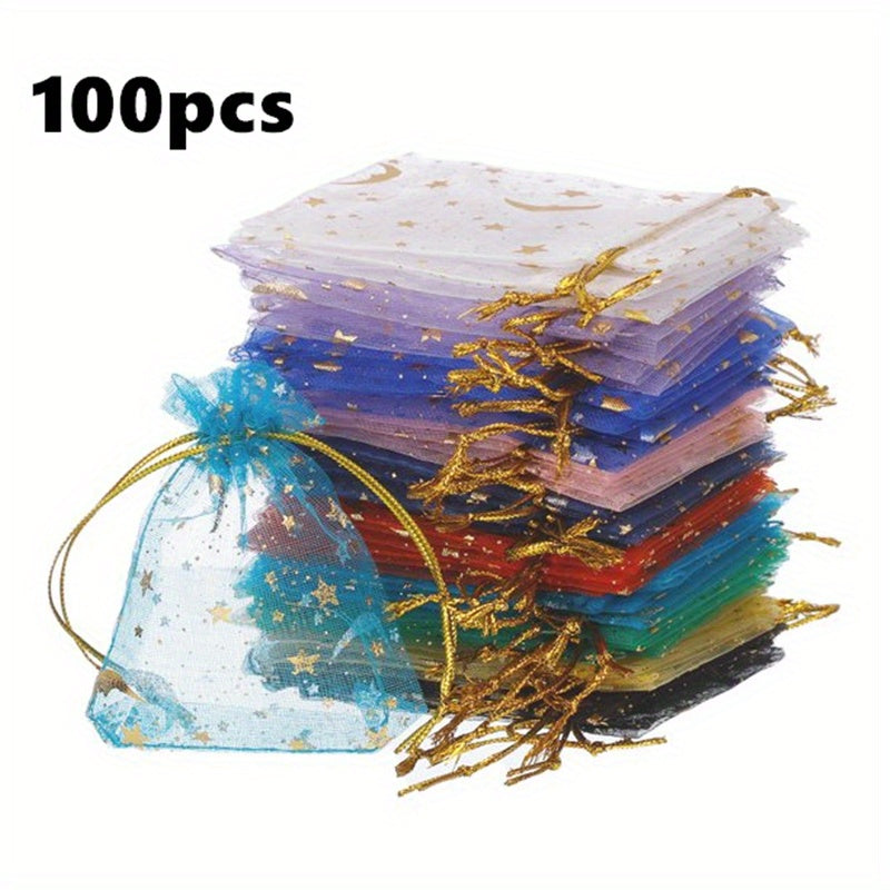 100pcs Moon Star Organza Gift Bags for Wedding Party