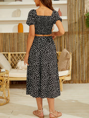 Boho Allover Print Sweetheart Crop Top & Split Skirt Set