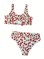  Cherry Print Cut Out Two Piece Swimsuit Set