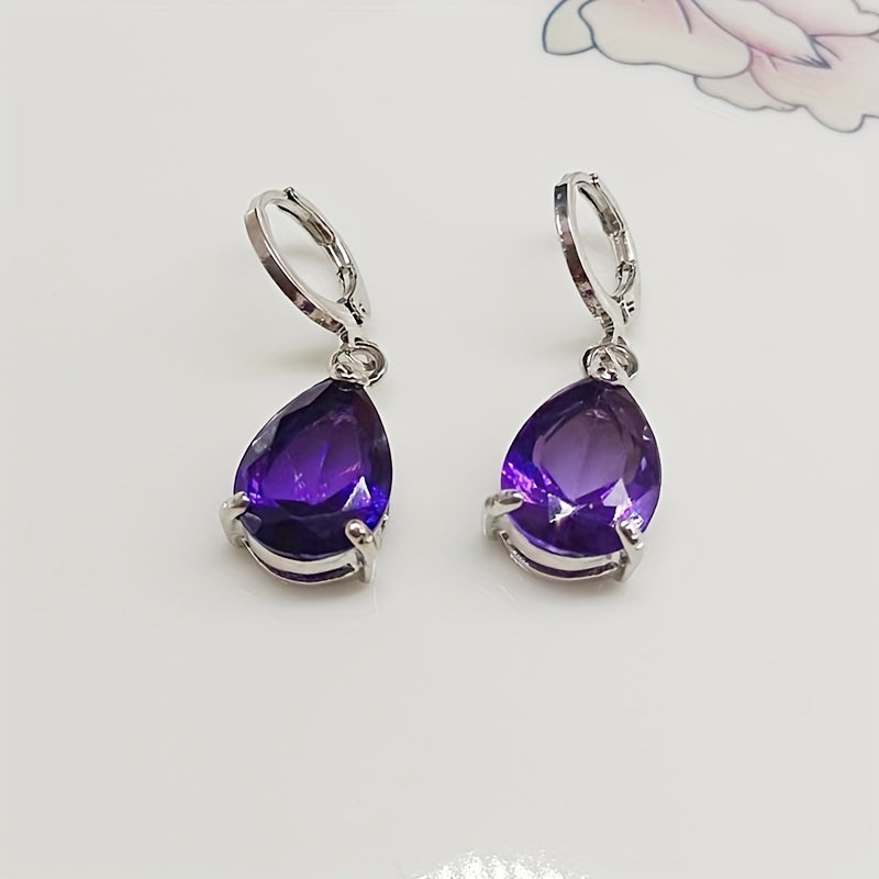 2pcs Men's Amethyst & Drop Earrings Noble Earrings