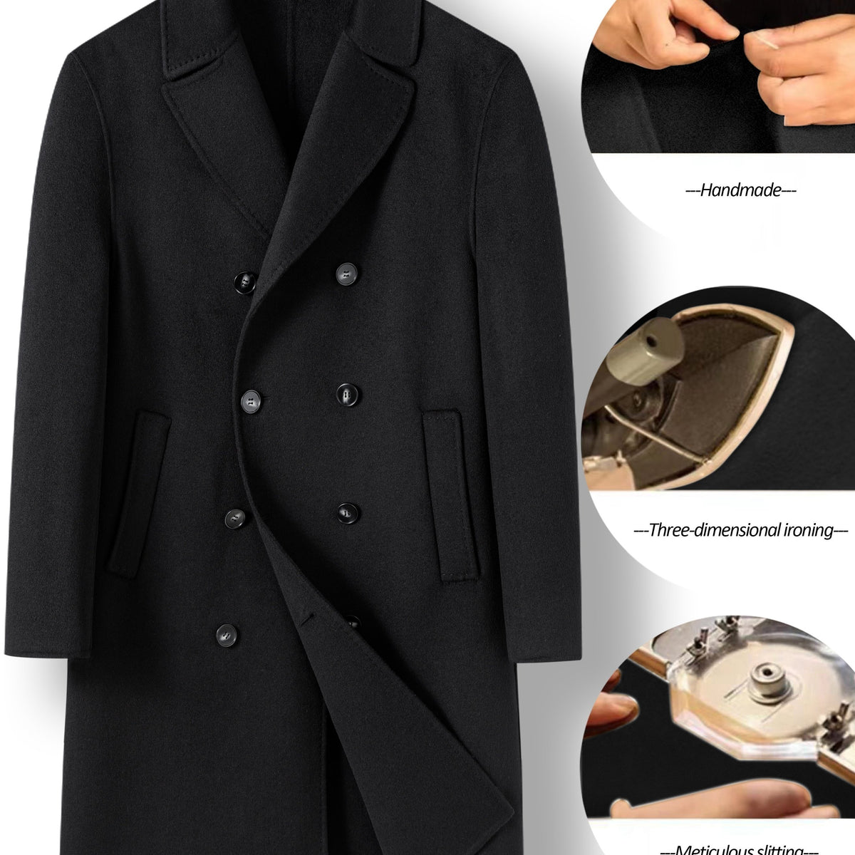 Men's Woolen Trench Coat Double Breasted Overcoat