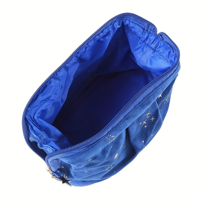 Portable Star Print Makeup Bag Velvet Polyester Wash Bag