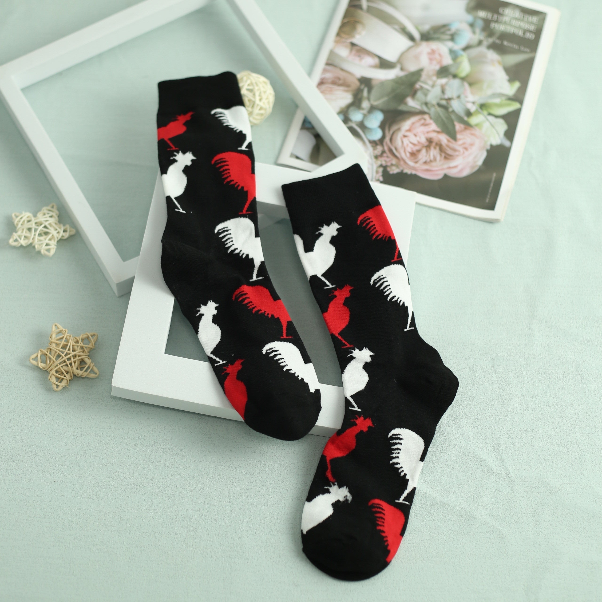 Rooster Pattern Socks Women's Mid Tube Stockings