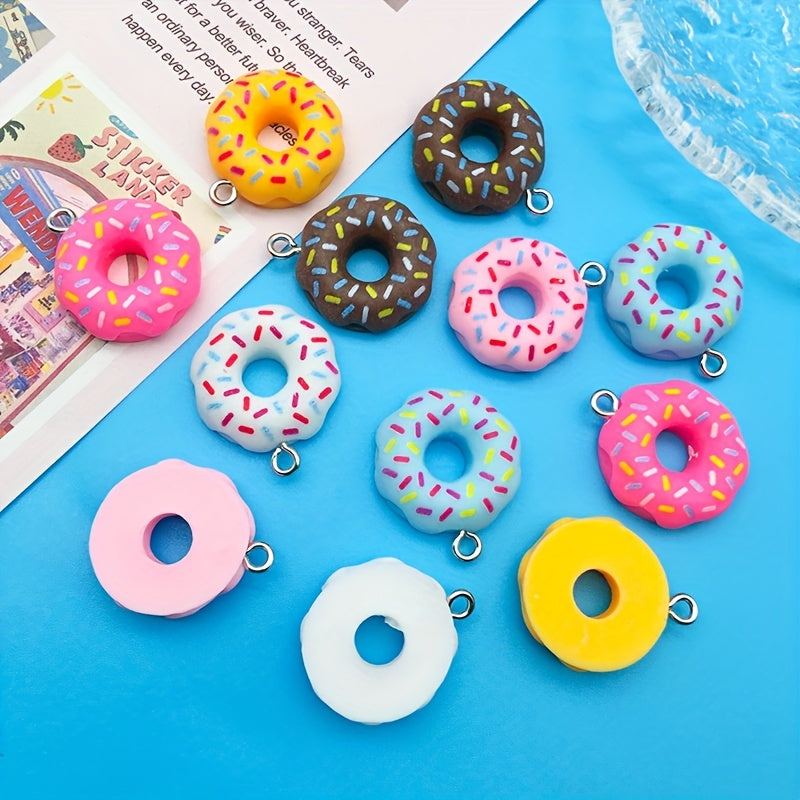 12pcs 3D Resin Donut Pendant For DIY Jewelry Making