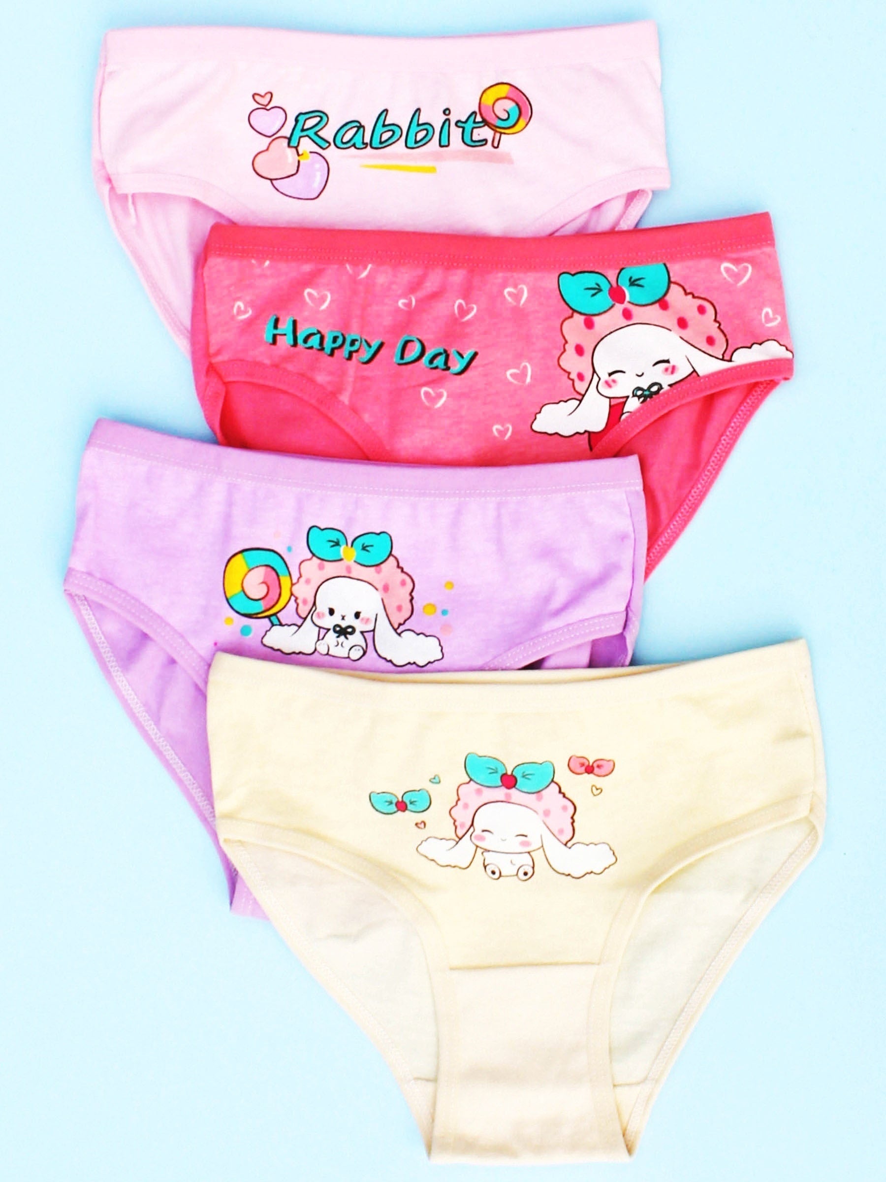 4 Packs Flamingo Graphic Girls Briefs Cotton Breathable Comfortable Underwear