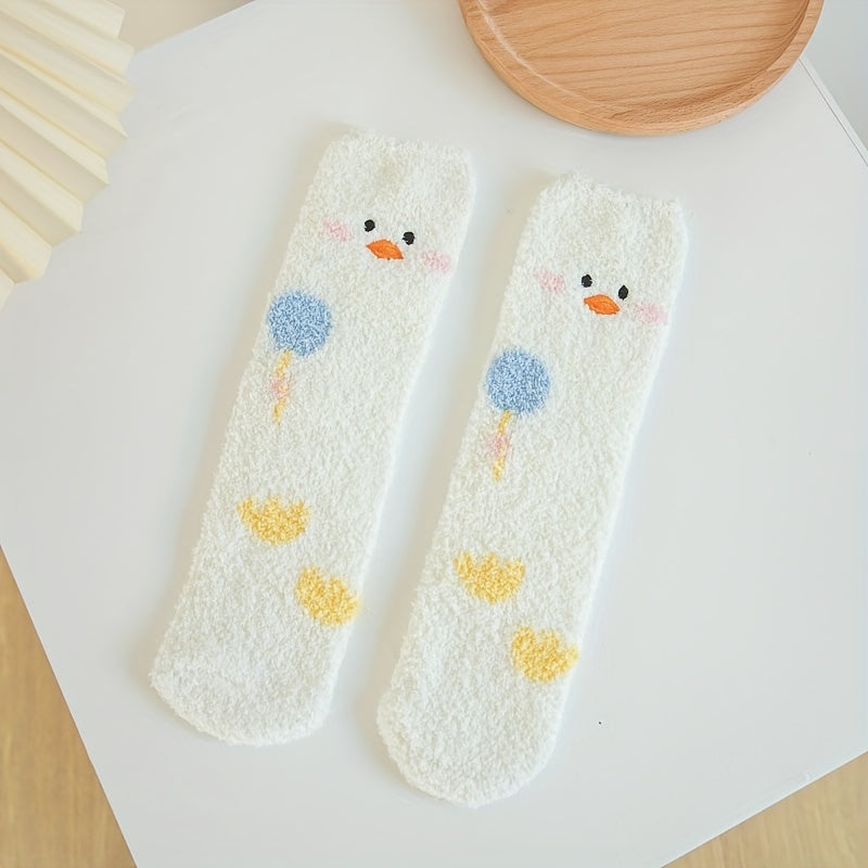 5 Pairs Cartoon Print Socks Warm & Comfy Women's Stockings