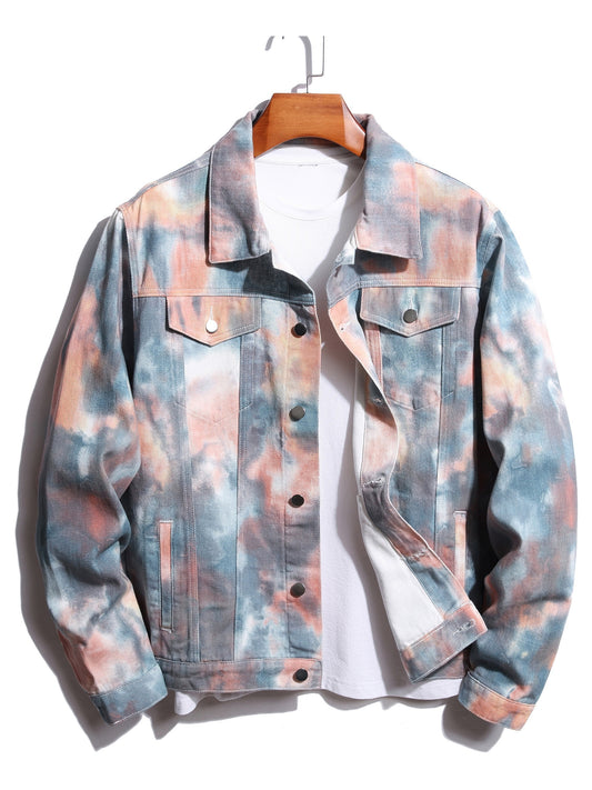 Men's Tie Dyed Denim Jacket with Pockets