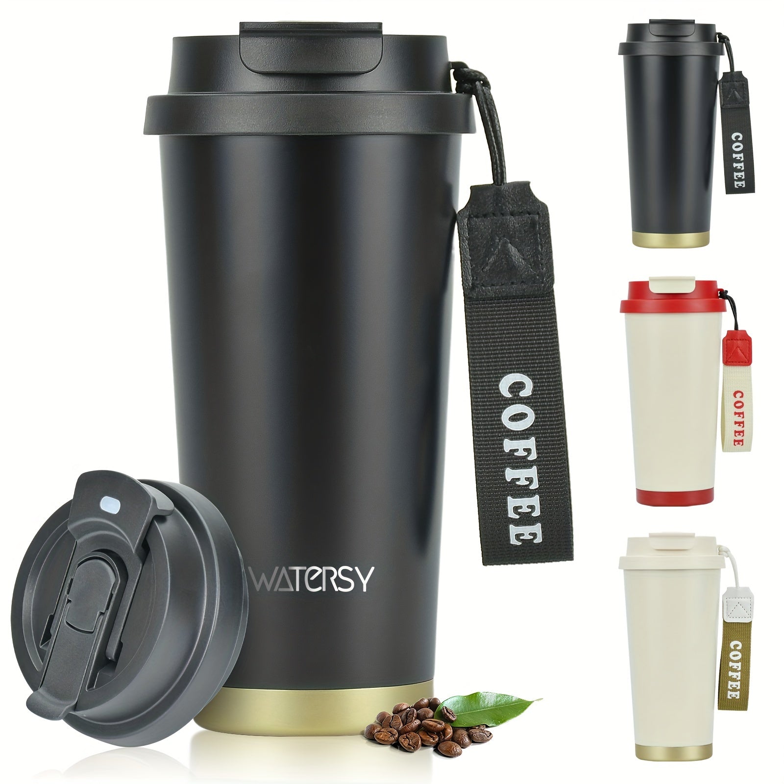 WATERSY 500ml Travel Mug Insulated Coffee Cup Leakproof Lids Straw Vacuum