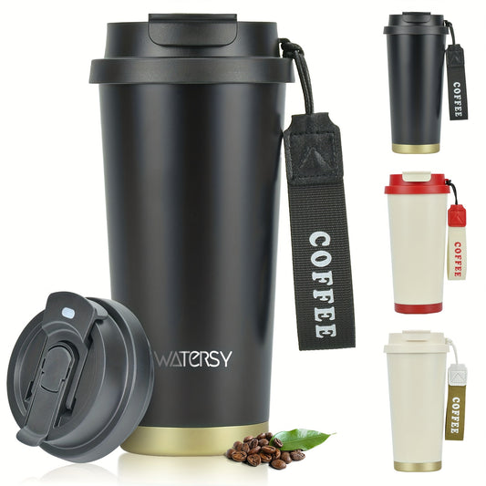 WATERSY 500ml Travel Mug Insulated Coffee Cup Leakproof Lids Straw Vacuum