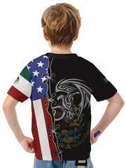 Eagle And Flag 3D Print Boy's Casual Tees Short Sleeve Crew Neck T shirt