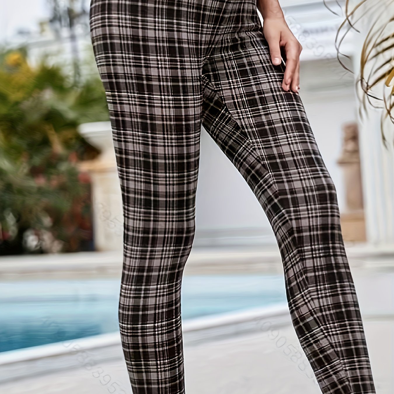  Plaid Print High Rise Stretch Leggings