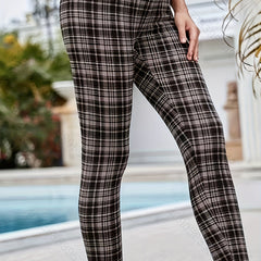  Plaid Print High Rise Stretch Leggings