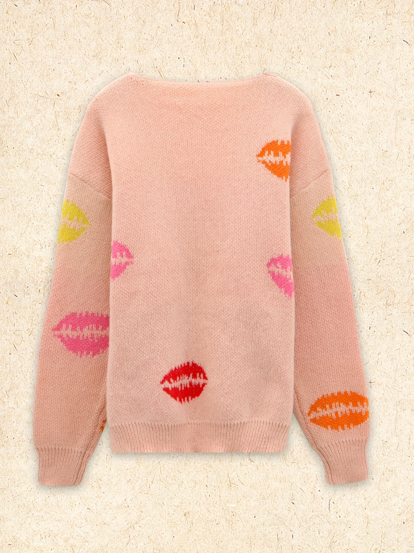  Colorful Lip Print V Neck Sweater