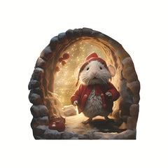 3D Mouse Hole Wall Sticker Christmas Hat Decal