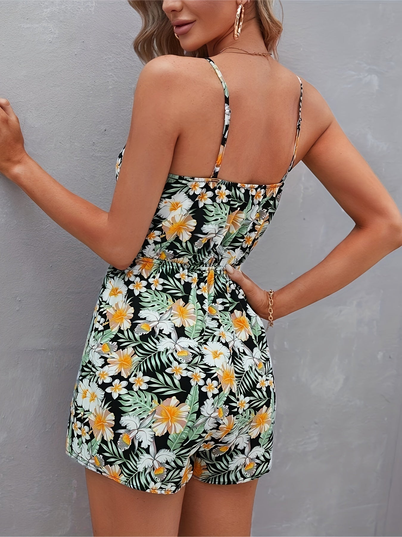 Floral Print Spaghetti Strap Vacation Romper