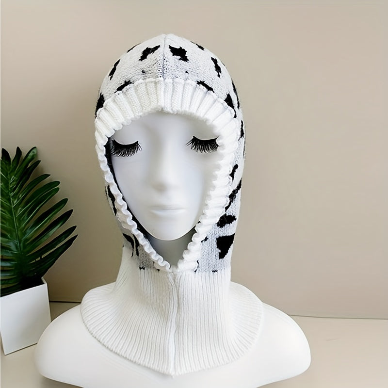 Milk Pattern Ruffles Knit Hat Elastic Warm Balaclava Hoodie Hats