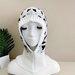 Milk Pattern Ruffles Knit Hat Elastic Warm Balaclava Hoodie Hats