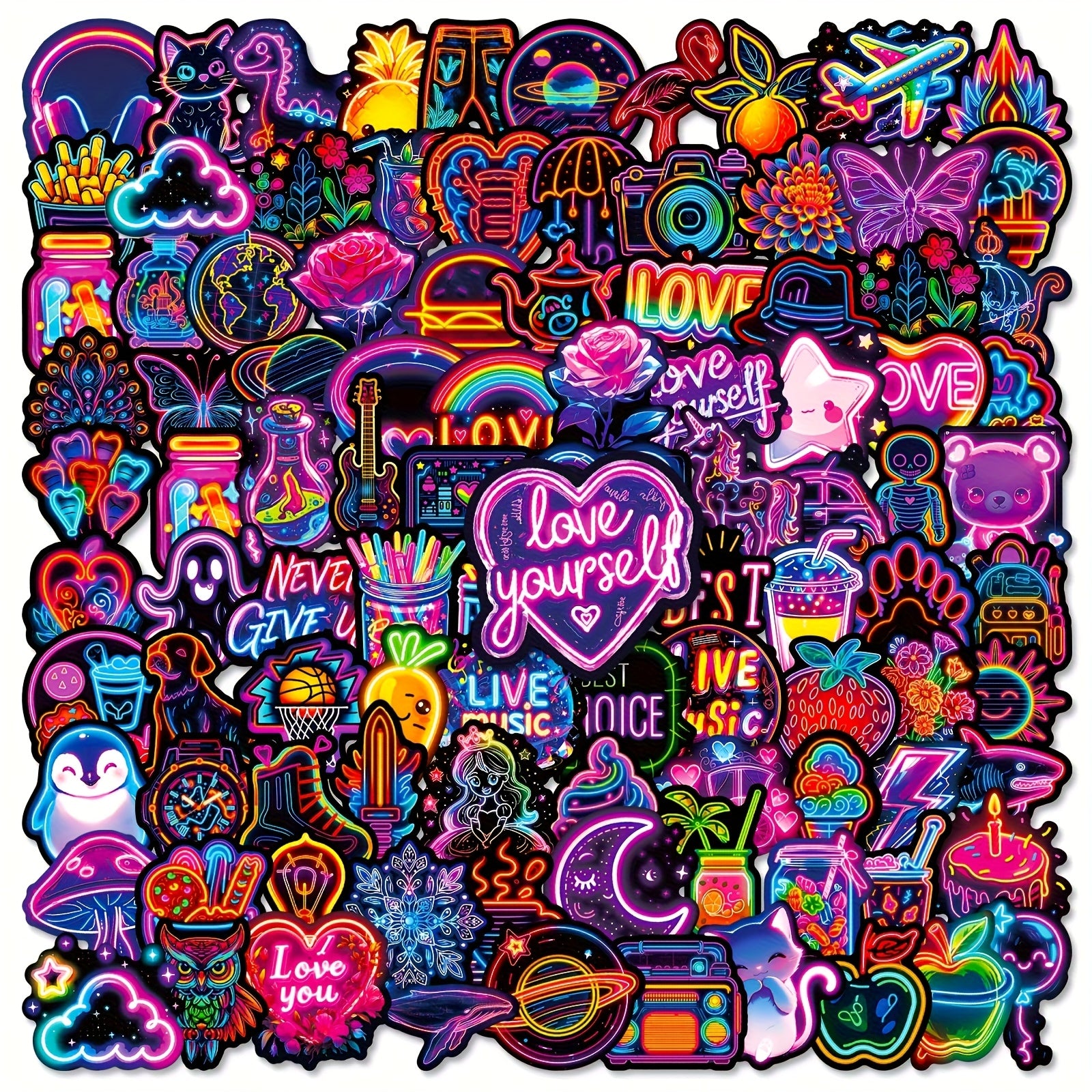100 Rainbow Edge Doodle Stickers Purple & Mixed Colors