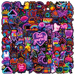 100 Rainbow Edge Doodle Stickers Purple & Mixed Colors