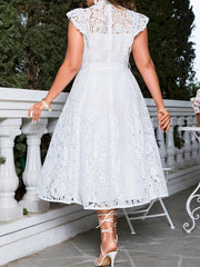  Floral Lace Cap Sleeve Formal Dress
