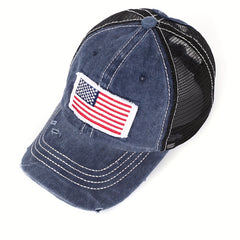 Distressed Trucker Hat Flag Patch Baseball Cap