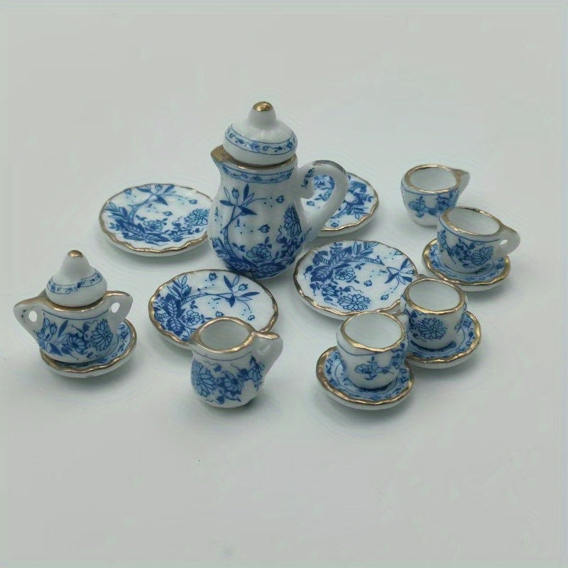 Ethnic Style Ceramic Dollhouse Tea Set with Cloth, Ideal for Mini Food Games