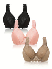3 Pack Plus Size Lace Full Cover Bras Set Underwire Wide Straps 3pcs