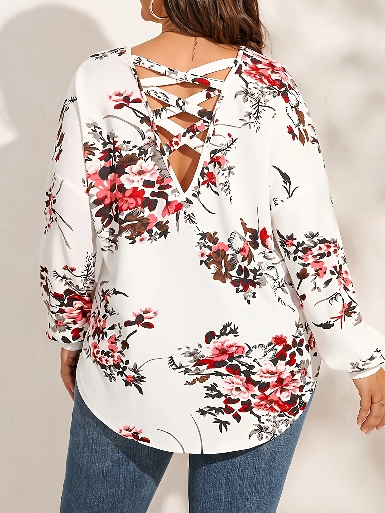  Floral Print Long Sleeve Tunic Shirt