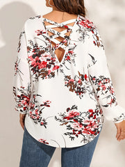  Floral Print Long Sleeve Tunic Shirt