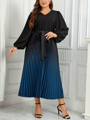  Women's Ombre Lantern Sleeve Maxi Dress