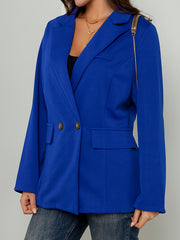  Solid Long Sleeve Blazer Double Breast Button