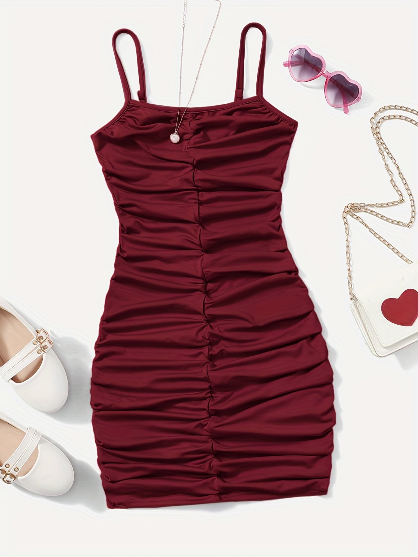 Girl's Ruched Spaghetti Strap Cami Dress