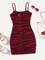 Girl's Ruched Spaghetti Strap Cami Dress