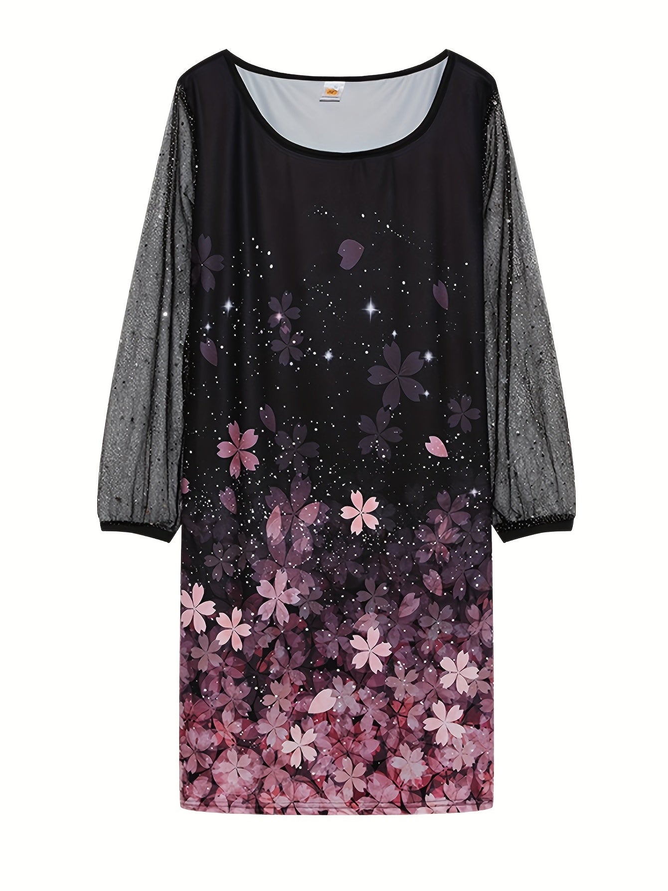  Women's Floral Print Long Sleeve V Neck Dress