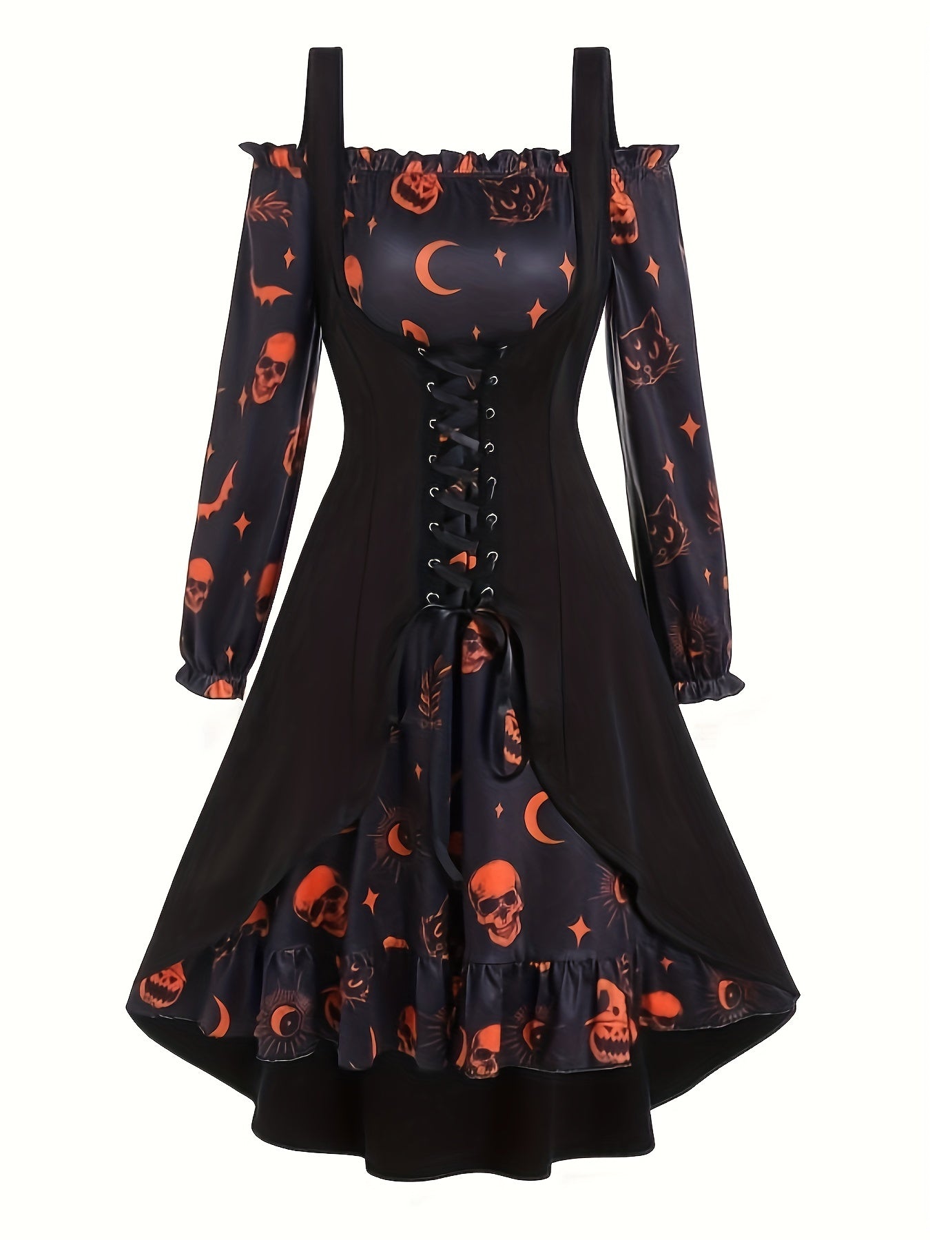  Goth Dress Women's Plus Colorblock Graphic Print Lace Up Dress