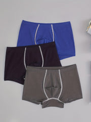 3pcs Boy's Boxer Briefs Solid Elastic Waist Shorts Cotton Comfy Soft Underwear