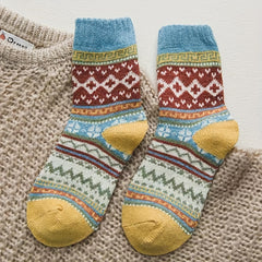 5 Pairs Geometric Print Colorblock Crew Socks