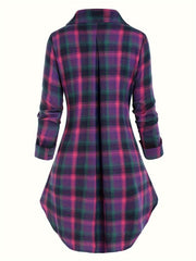  Plaid Long Sleeve Longline Shirt