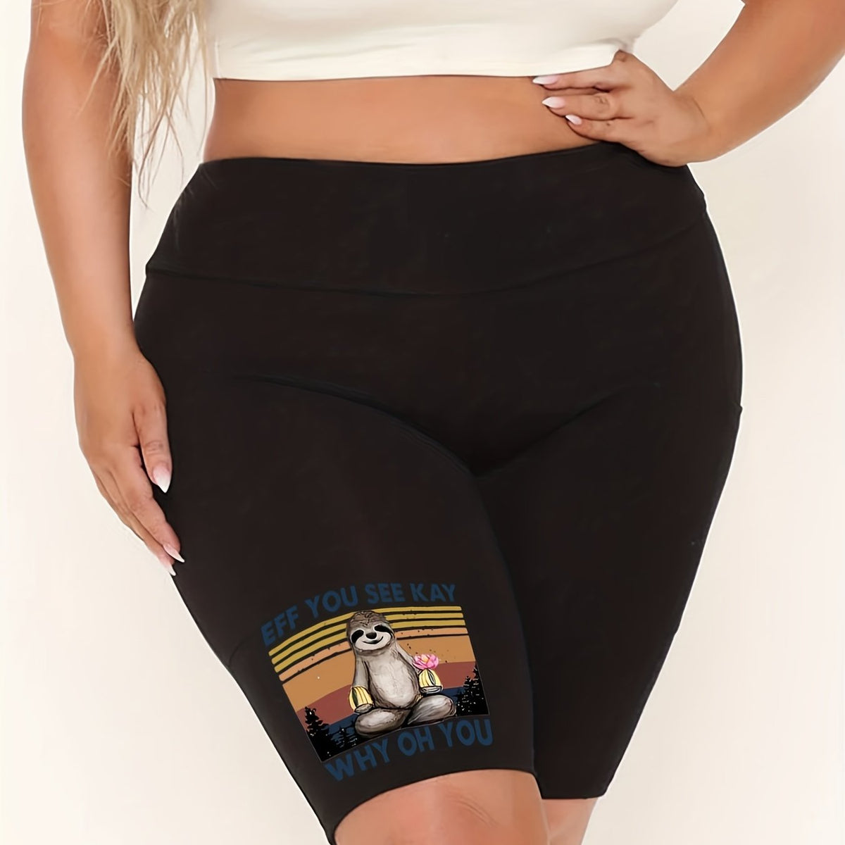 Sloth Print High Rise Biker Shorts